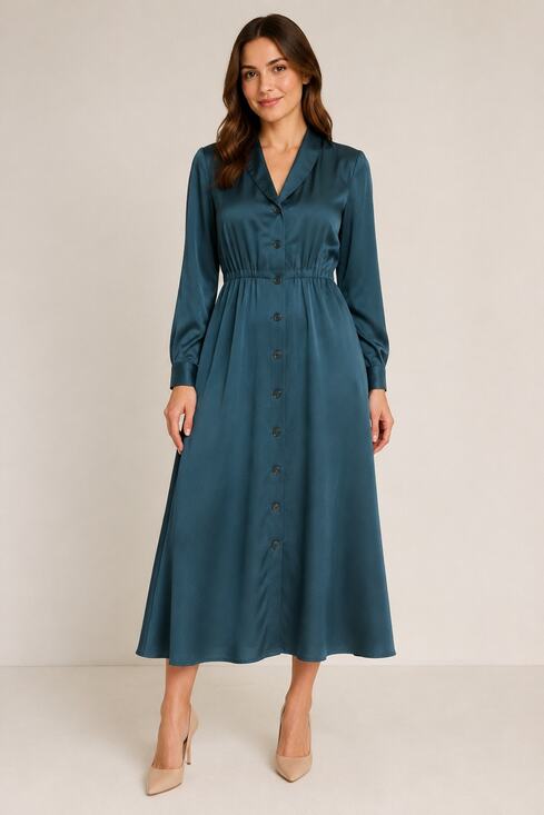Liz Claiborne Dresses & Skirts - VTG Liz Claiborne 100% Silk Maxi Dress Size 10 Green Button Front Long Sleeve